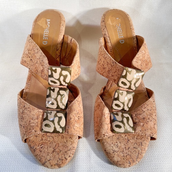 Vintage Michelle D Cork Wedge Heels with Square Charm Detail - Picture 6 of 6